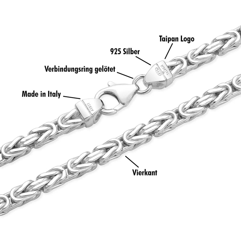 4mm King Chain Bracelet - 925 Silver Solid Square High Polished