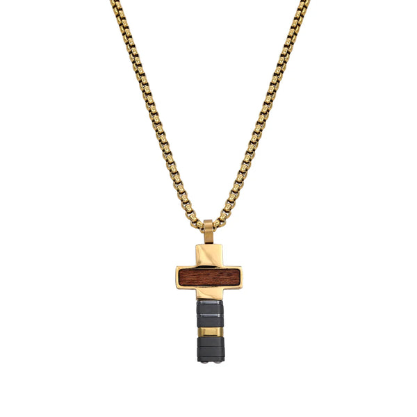 Box chain necklace with pendant made of stainless steel 18K gold-plated