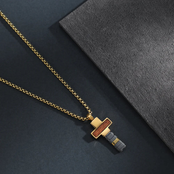 Box chain necklace with pendant made of stainless steel 18K gold-plated