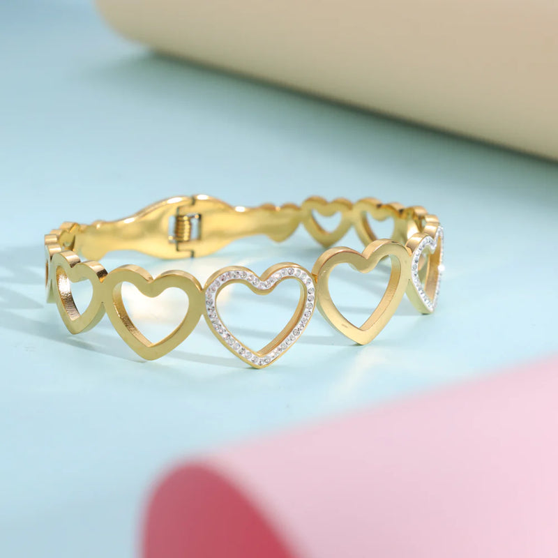 16mm ladies bangle bracelet heart made of stainless steel 18K gold-plated