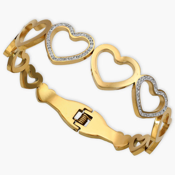 16mm ladies bangle bracelet heart made of stainless steel 18K gold-plated