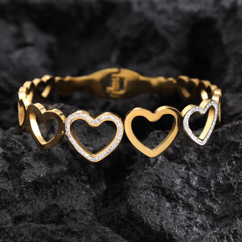 16mm ladies bangle bracelet heart made of stainless steel 18K gold-plated