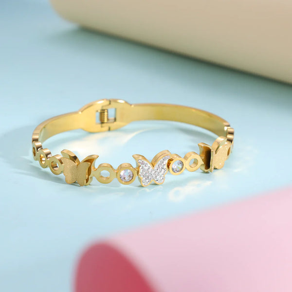 10mm Damen Armreifen Armband Schmetterling aus Edelstahl 18K Vergoldet