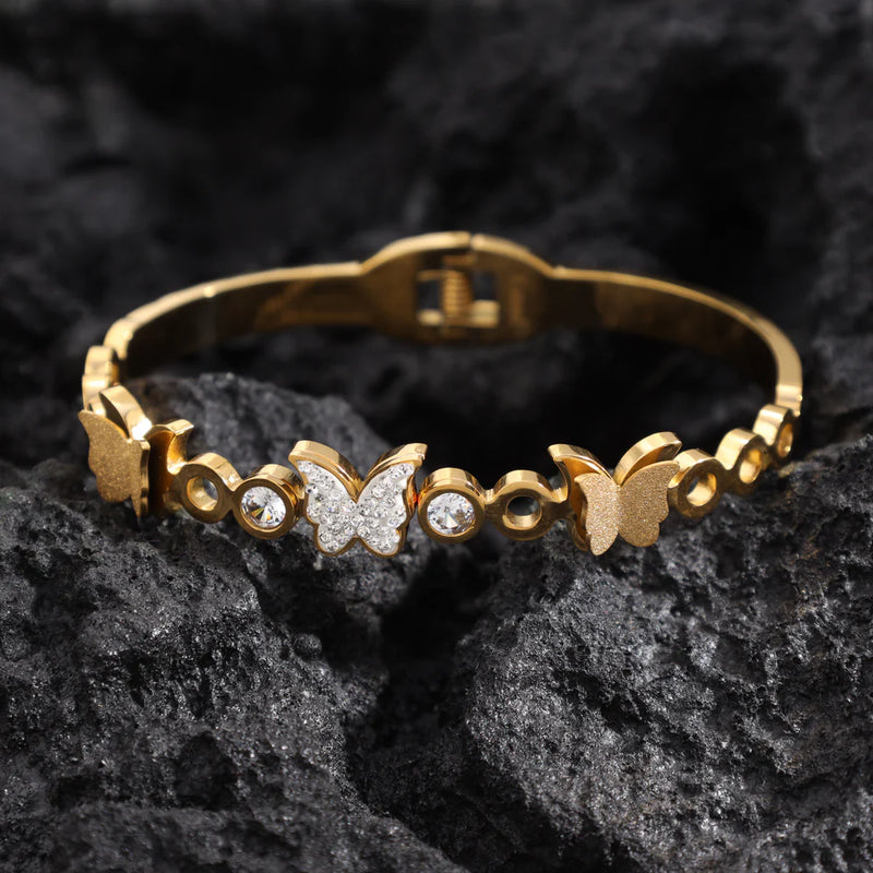 10mm Damen Armreifen Armband Schmetterling aus Edelstahl 18K Vergoldet